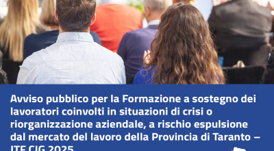 Provincia di Taranto: Avviso JTF CIG 2025 per la formazione dei lavoratori in cassa integrazione guadagni straordinaria