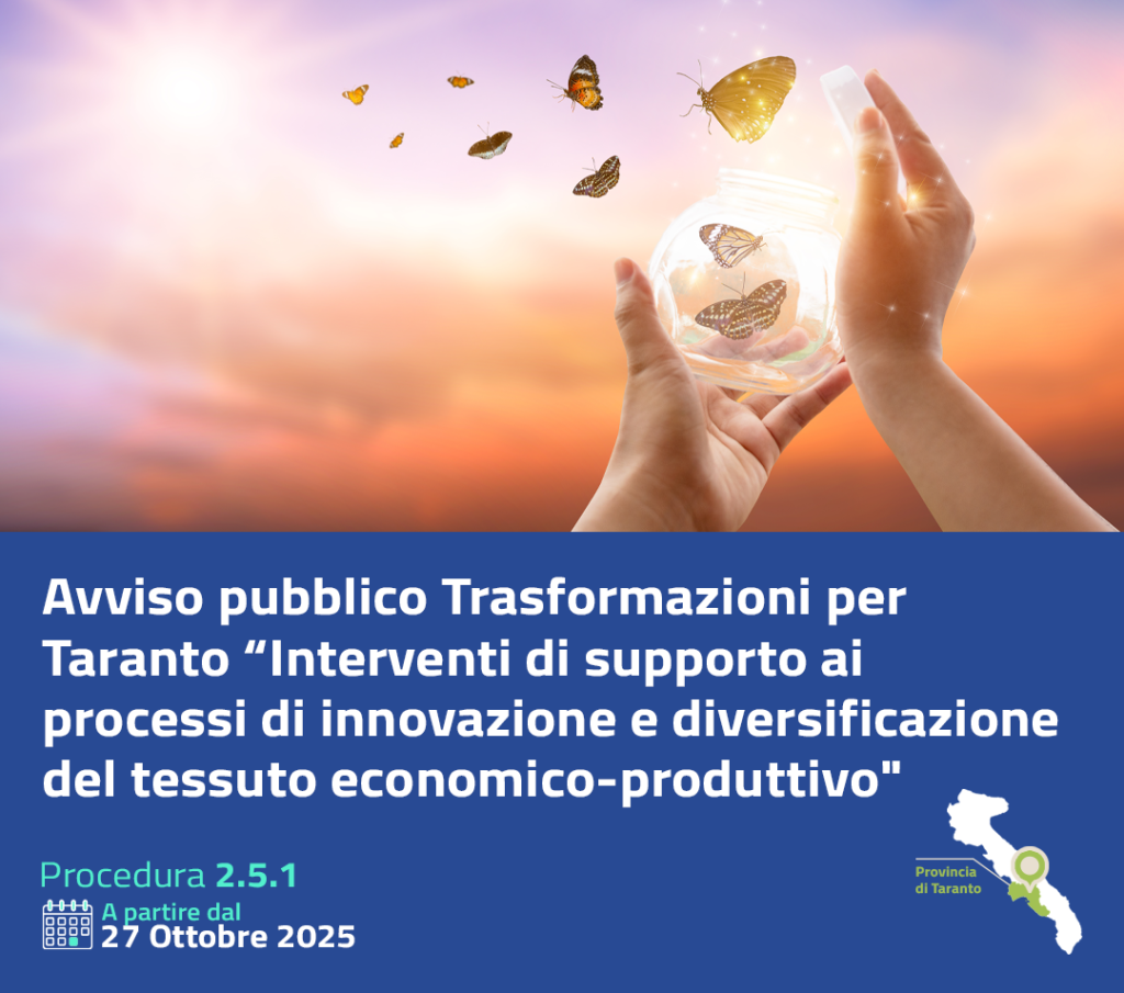 Approvato l’avviso pubblico “Trasformazioni per Taranto”